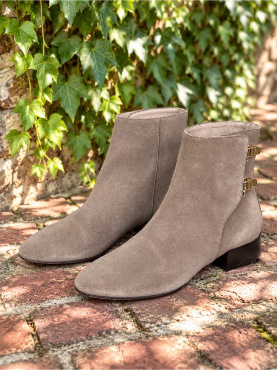 Chloe Shoes - CHLOE Tan Suede Gold Buckle Short Ankle Boots, Made in Italy, 36